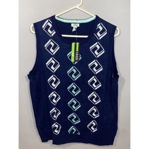Izod Golf Sweater Vest XL Ladies Women Blue Green White Geometric NEW Sleeveless